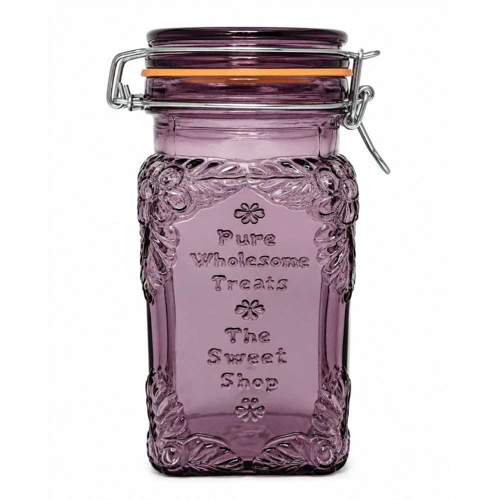 Vintage Amethyst Purple Glass Clamp Lid Canister Oxford Crystal Italy Sweet Shop